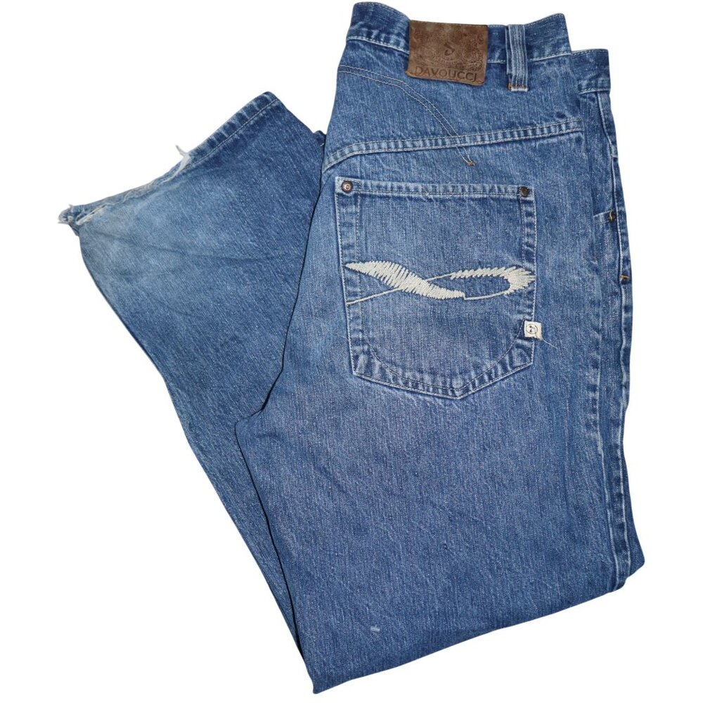 Vintage 90s 2000s Davoucci Jeans Mens 40x33 Light Wash Baggy Embroidered Pockets